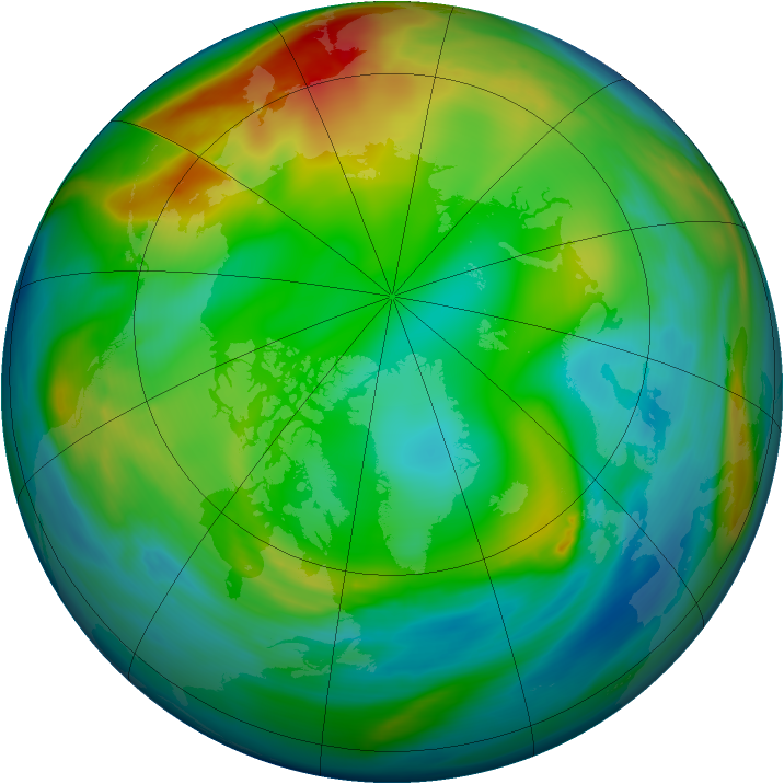 Arctic ozone map for 01 January 2005